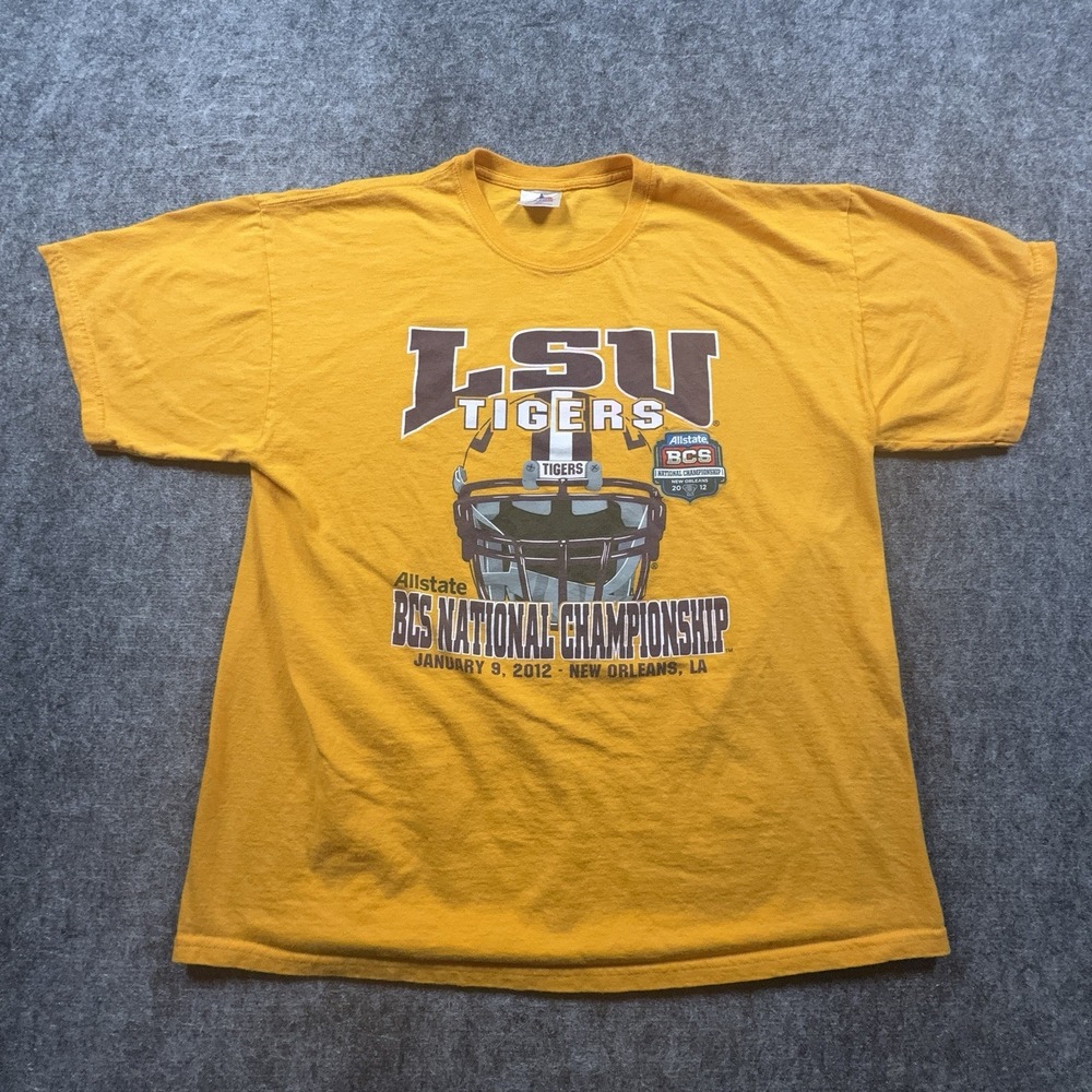 Tri Lake LSU Tigers Shirt Mens XL Gold 2012 BCS National Championship Helmet Tee